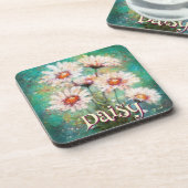 Daisies Impressionistic Floral Teal Personalized Bier Onderzetter (Linkerzijde)