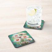 Daisies Impressionistic Floral Teal Personalized Bier Onderzetter (Rechterzijde)