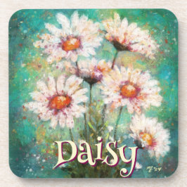 Daisies Impressionistic Floral Teal Personalized Bier Onderzetter