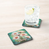 Daisies Impressionistic Floral Teal Personalized Bier Onderzetter (Rechterzijde)
