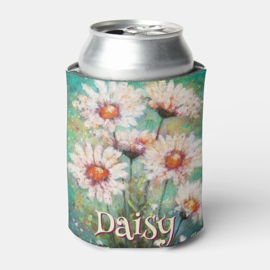 Daisies Impressionistic Floral Teal Personalized Blikjeskoeler (Blikje Voorkant)