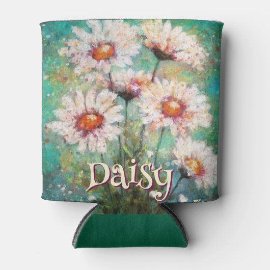 Daisies Impressionistic Floral Teal Personalized Blikjeskoeler (Voorkant)