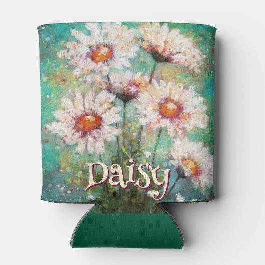 Daisies Impressionistic Floral Teal Personalized Blikjeskoeler (Achterkant)