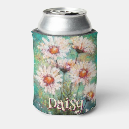 Daisies Impressionistic Floral Teal Personalized Blikjeskoeler (Blikje Achterkant)