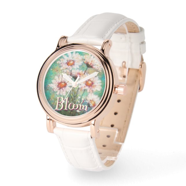 Daisies Impressionistic Floral Teal Personalized Horloge (Hoek)