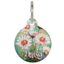 Daisies Impressionistic Floral Teal Personalized Huisdierpenning