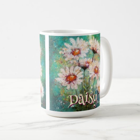 Daisies Impressionistic Floral Teal Personalized Koffiemok (Voorkant rechts)
