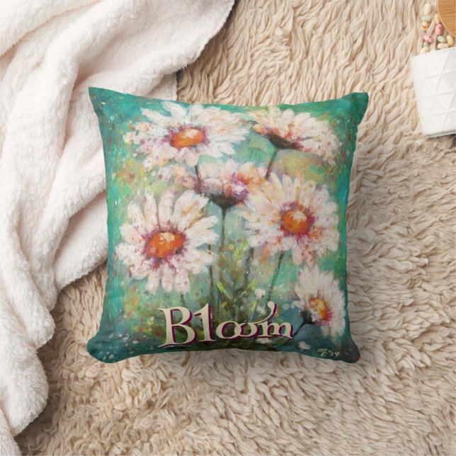 Daisies Impressionistic Floral Teal Personalized Kussen (Deken)
