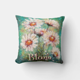 Daisies Impressionistic Floral Teal Personalized Kussen