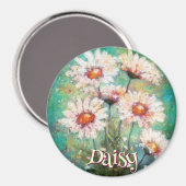 Daisies Impressionistic Floral Teal Personalized Magneet (Voorkant / Achterkant)