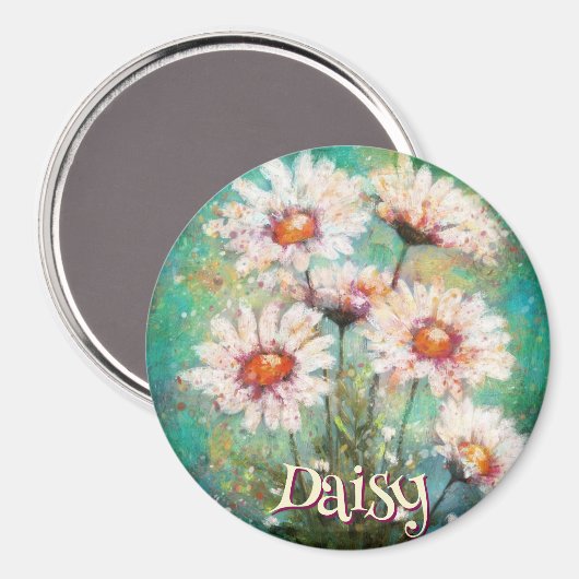 Daisies Impressionistic Floral Teal Personalized Magneet (Voorkant / Achterkant)