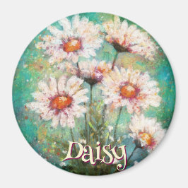 Daisies Impressionistic Floral Teal Personalized Magneet