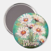 Daisies Impressionistic Floral Teal Personalized Magneet (Voorkant / Achterkant)