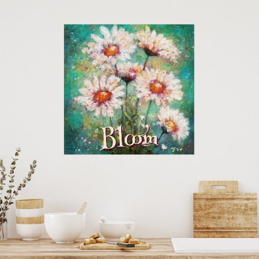 Daisies Impressionistic Floral Teal Personalized Poster (Keuken)