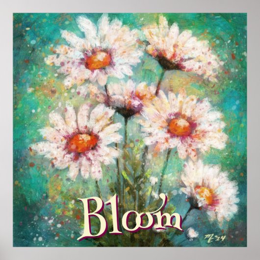 Daisies Impressionistic Floral Teal Personalized Poster (Voorkant)