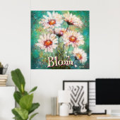 Daisies Impressionistic Floral Teal Personalized Poster (Thuiskantoor)