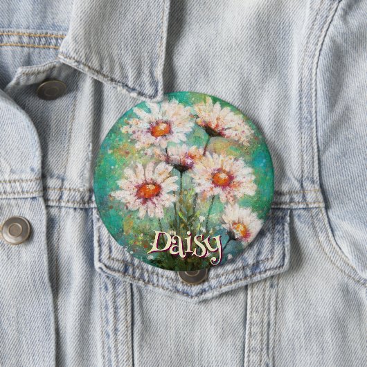 Daisies Impressionistic Floral Teal Personalized Ronde Button 4,0 Cm (In situ)