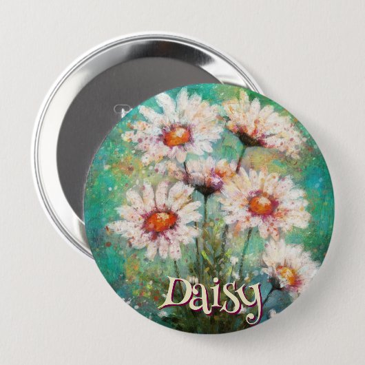 Daisies Impressionistic Floral Teal Personalized Ronde Button 4,0 Cm (Voorkant /achterkant)
