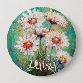 Daisies Impressionistic Floral Teal Personalized Ronde Button 4,0 Cm