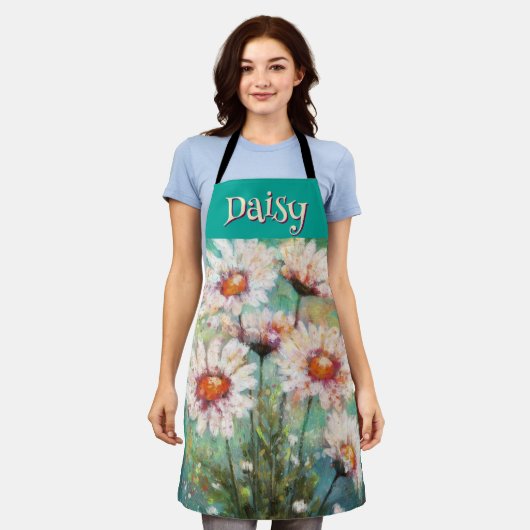 Daisies Impressionistic Floral Teal Personalized Schort (Gedragen)