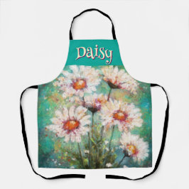 Daisies Impressionistic Floral Teal Personalized Schort