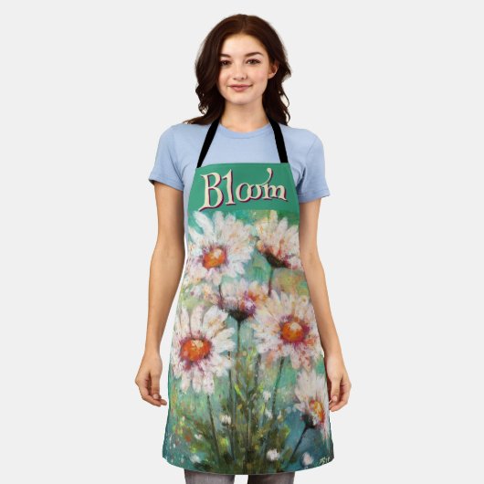 Daisies Impressionistic Floral Teal Personalized Schort (Gedragen)