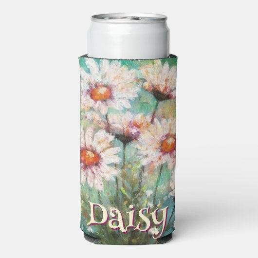 Daisies Impressionistic Floral Teal Personalized Seltzer Blikjeskoeler (Seltzer Achterkant)