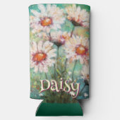 Daisies Impressionistic Floral Teal Personalized Seltzer Blikjeskoeler (Achterkant)