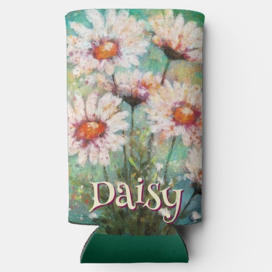 Daisies Impressionistic Floral Teal Personalized Seltzer Blikjeskoeler (Achterkant)