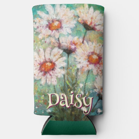 Daisies Impressionistic Floral Teal Personalized Seltzer Blikjeskoeler (Voorkant)