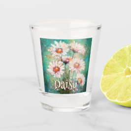 Daisies Impressionistic Floral Teal Personalized Shot Glas