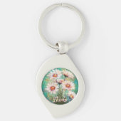 Daisies Impressionistic Floral Teal Personalized Sleutelhanger (Voorkant)