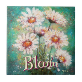 Daisies Impressionistic Floral Teal Personalized Tegeltje