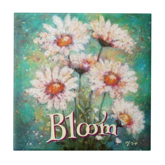 Daisies Impressionistic Floral Teal Personalized Tegeltje (Voorkant)