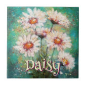 Daisies Impressionistic Floral Teal Personalized Tegeltje (Voorkant)