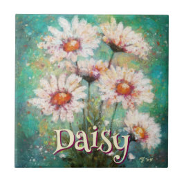 Daisies Impressionistic Floral Teal Personalized Tegeltje