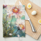 Daisies Impressionistic Floral Teal Personalized Theedoek (Quarter Fold)