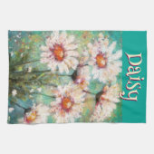 Daisies Impressionistic Floral Teal Personalized Theedoek (Horizontaal)