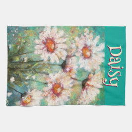 Daisies Impressionistic Floral Teal Personalized Theedoek