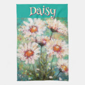 Daisies Impressionistic Floral Teal Personalized Theedoek (Verticaal)