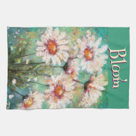Daisies Impressionistic Floral Teal Personalized Theedoek