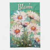Daisies Impressionistic Floral Teal Personalized Theedoek (Verticaal)