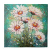 Daisies Impressionistisch Bloemenschilderij Blauwg Tegeltje (Voorkant)