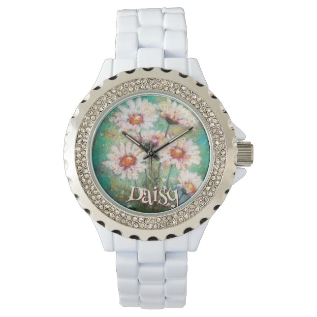 Daisies Impressionistische Bloem Teal Persoonlijk Horloge (Voorkant)