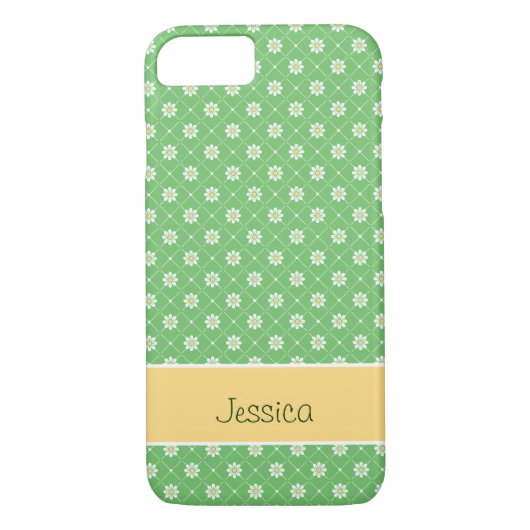 Daisies in een diamantpatroon op groen Case-Mate iPhone case (Achterkant)