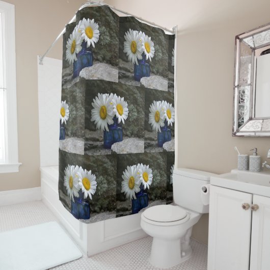 Daisies in een kobaltinkput douchegordijn (In situ)