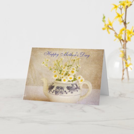 Daisies in een theepot Moederdag Kaart (Gele Bloem)
