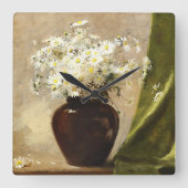 Daisies in een vaas, Paul Fisher Vierkante Klok (Voorkant)