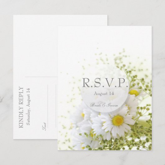 Daisies in Love- bewerkbaar bruiloft boeket RSVP Uitnodiging Briefkaart (Voorkant / Achterkant)