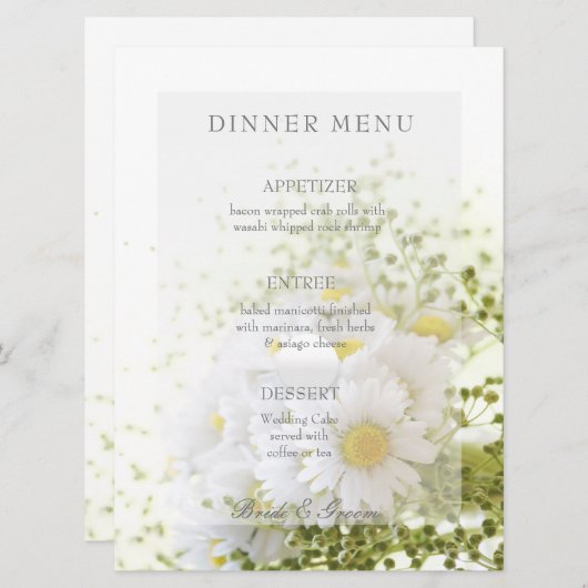 Daisies in Love-Editable Wedding Bouquet menu (Voorkant / Achterkant)